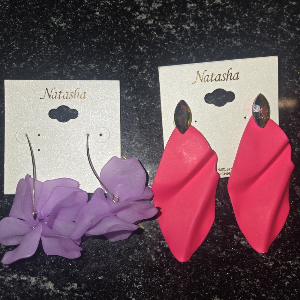 Natasha Couture Pink and Purple Statement Earrings